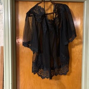 Victoria's Secret Black Lingerie or Going Out Black Mesh & Lace Top Size Small